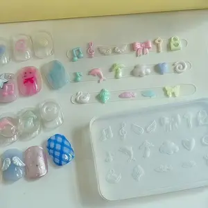 Y2K Note Dolphin Butterfly Cloud Mini Wings Nail Art Decorations, Transparent Silicone Mold for Cute Fashion Nails, Nail Art Tool