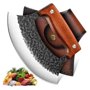 TIVOLI Hand-Forged Ulu Knife –Inspired with Sheath & Gift Box, Mezzaluna Rocker Knife & Pizza Cutter for Kitchen, Camping&BBQ, Christmas Gifts for Men and Women