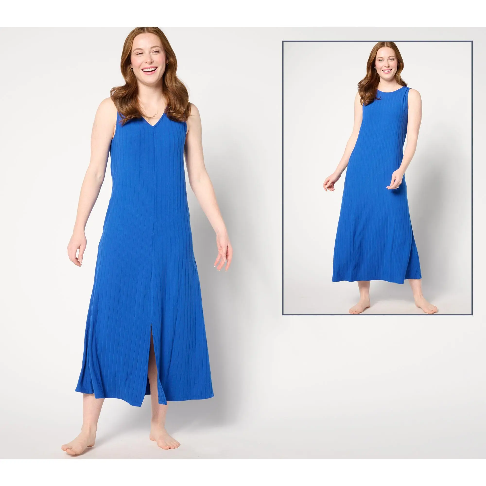 Cuddl Duds Wide Rib 2-Way Round to V-Neck Tank Maxi Dress