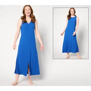 Cuddl Duds Wide Rib 2-Way Round to V-Neck Tank Maxi Dress
