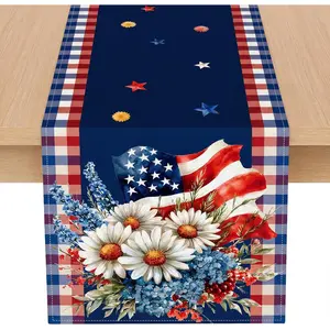 Memorial Day Patriotic 4th of July Table Runner Red White and Blue Buffalo Plaid  Flag Table Runner 72 x 13'' 250th Anniversary Independence Day Decorations for  Party Tabletop Decor