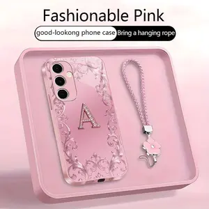 Suitable for [Galaxy S24 Fe] high-end women's phone case🥰，free four-leaf clover lanyard included—choose any one of the 26 letters. Drop-resistant and fingerprint-proof. YM99