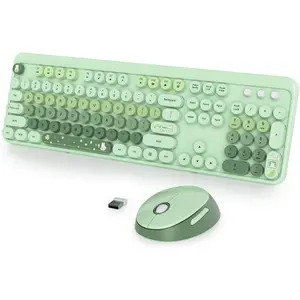 Green Keyboard and  , Retro Typewriter Keyboard, 2.4GHz 104  Full Size Cute Keyboard with Number Pad, Gradient Colorful Keyboard with Round Keycaps for Windows PC Laptop