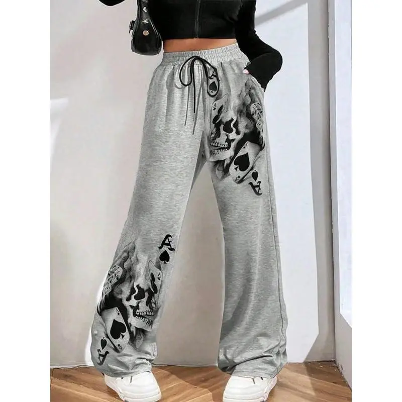 NewHalloween Women's Casual Loose-Fit Long Pants, Skull Poker Print, Daily Wear Fashion, Suitable for Home & Outdoor Activities Can be used with raincoat