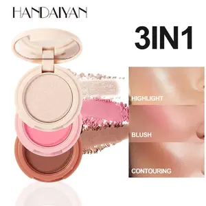 All-in-One 3-Color Face Palette by HANDAIYAN Erinde - Highlighter/Bronzer/Blush, Mixable Pigment & Built-In Mirror for Date Nights
