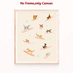 1pc, wall art, animal poster, dog surfing art print, beige pink skateboard labrador teddy animal canvas painting, living room decor, bedroom decor aesthetic, bathroom decor, gift for dog lovers, unframed