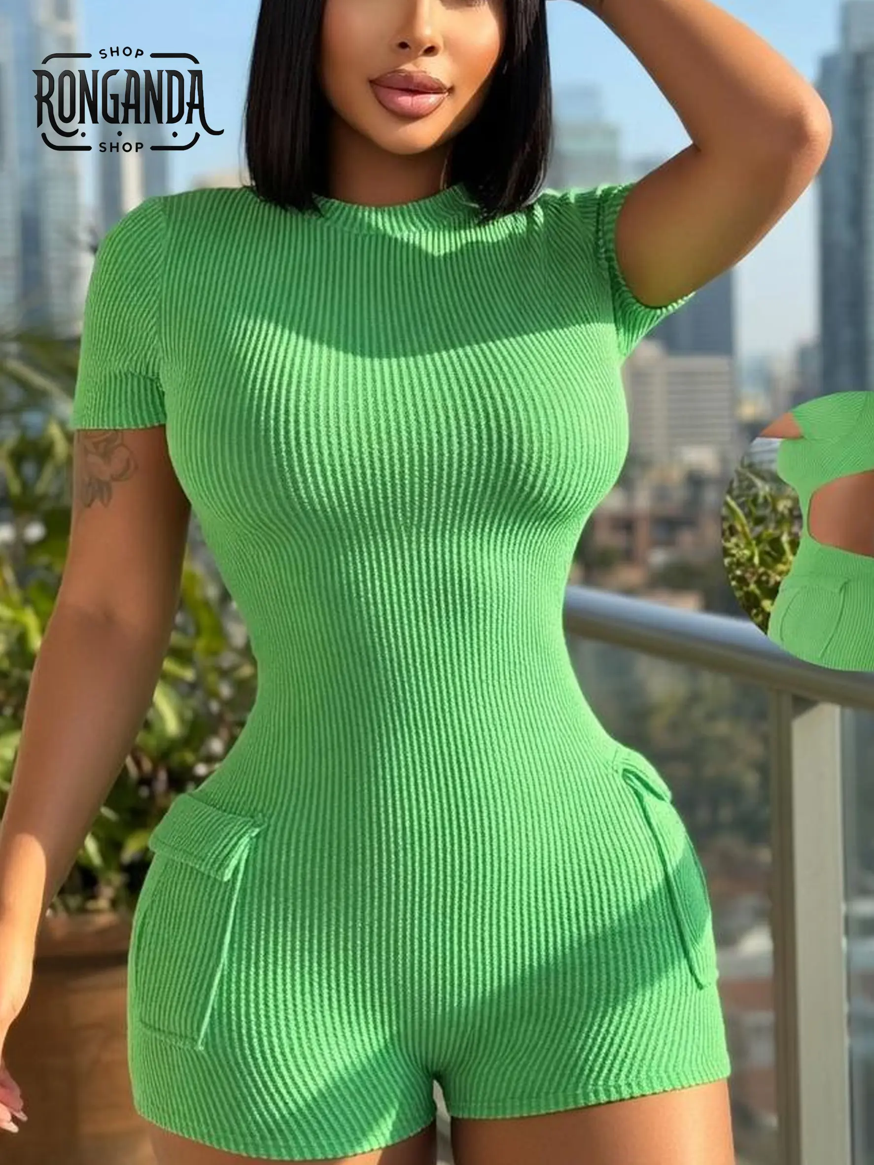 Special Benefits and Discounts Ribbed Knit Romper with Cargo Pockets