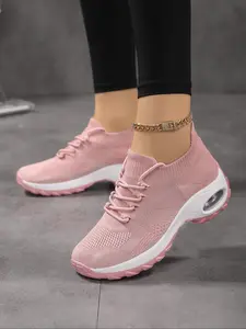 Women's Summer 2024 Casual Lace Up Low Top, Sporty Lightweight Breathable Comfortable Knitted Running Shoes Sneakers, Female Round Toe Sports Shoes for Daily Wear