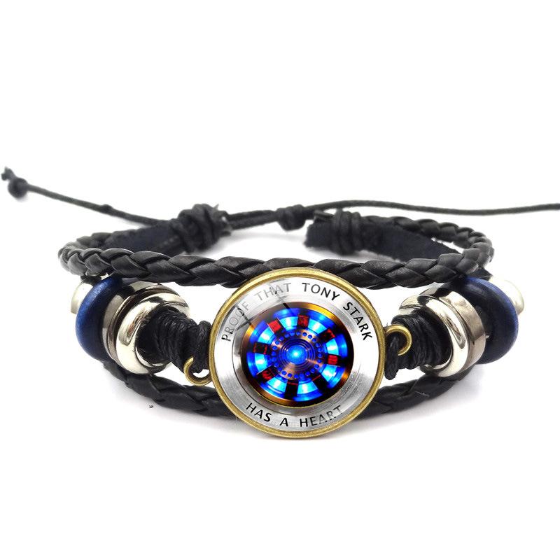 Avengers Iron Man Heart-Shaped Time Gem Energy-Accumulating Leather Bracelet Woven Hand Accessory Wholesale