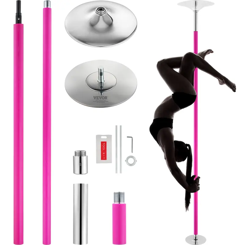 【toolupgrade】VEVOR Professional 40mm Heavy-Duty Stainless Steel Rubber Standard Dance Pole, Dual Mode Gymnastics Equipment with Extension Rods & Installation Manual, Portable Removable Kit, Height Adjustable, Powder Coated for Grip, Ideal for Stage Dance,