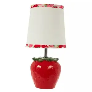 Strawberry Shaped Table Lamp with Ceramic Base Green Leafy Top and Textured Detailing for Bedroom Decor