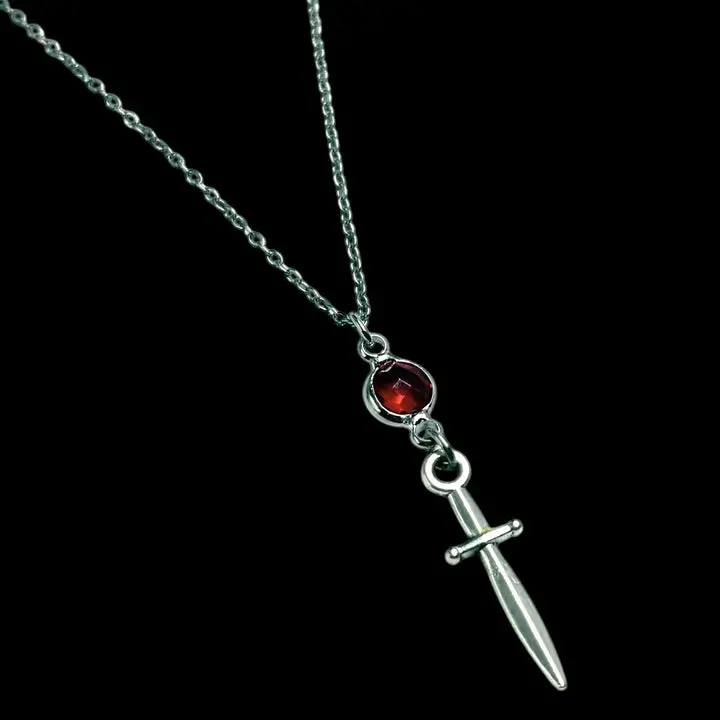 Silver Red Jewel Dagger Necklace