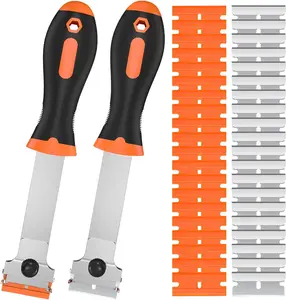 Summer Spring Gift 2 Pack Razor Blade Scraper Tool with 20 Metal & 20 Plastic Razor Blades, Multi-Purpose Long Handle Heavy Duty Scraper Tool for Cleaning Cooktop, Oven, Floor, Paint, Tile, and Window Glass