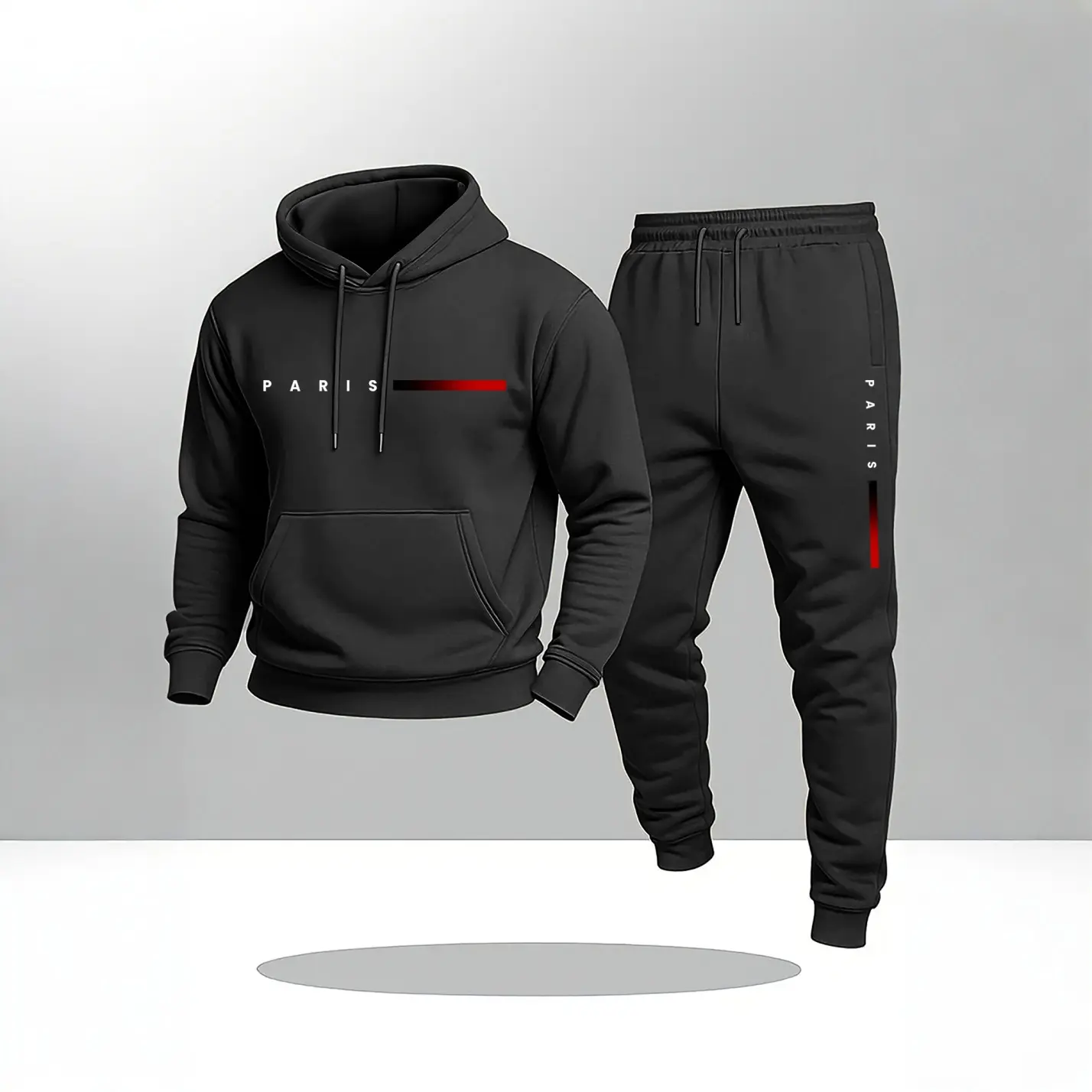 Men's Paris Printed Hoodie and Drawstring Sweatpants Set, Menswear, Casual Athletic Long Sleeve Hooded Jacket & Trousers for Fall & Winter, Men's Clothing for Daily Wear, Sportswear Indoor Outdoor, Tracksuit, Athleisure Summer Clothes