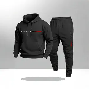 Men's Paris Printed Hoodie and Drawstring Sweatpants Set, Menswear, Casual Athletic Long Sleeve Hooded Jacket & Trousers for Fall & Winter, Men's Clothing for Daily Wear, Sportswear Indoor Outdoor, Tracksuit, Athleisure Summer Clothes