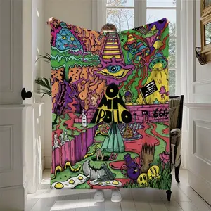 Vibrant Alien & Psychedelic Design Throw Blanket - Colorful Abstract Art, Lightweight Polyester, Ideal for Sofa, Bed, Travel, Camping, Living Room - Perfect Gift for Home and Friends, All-Season Use, Camping Accessory | Vibrant Throw Blanket | D 064