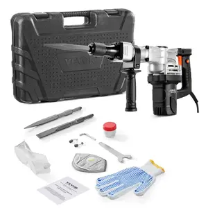 VEVOR Demolition Jack Hammer, 1400W Electric Jackhammer Heavy Duty, 2900 BPM Jack Hammer Concrete Breaker, with 1 Point Chisel, 1 Flat Chisel, Storage Case, Gloves and Goggles, for DemolitionVEVOR Super Brand Day