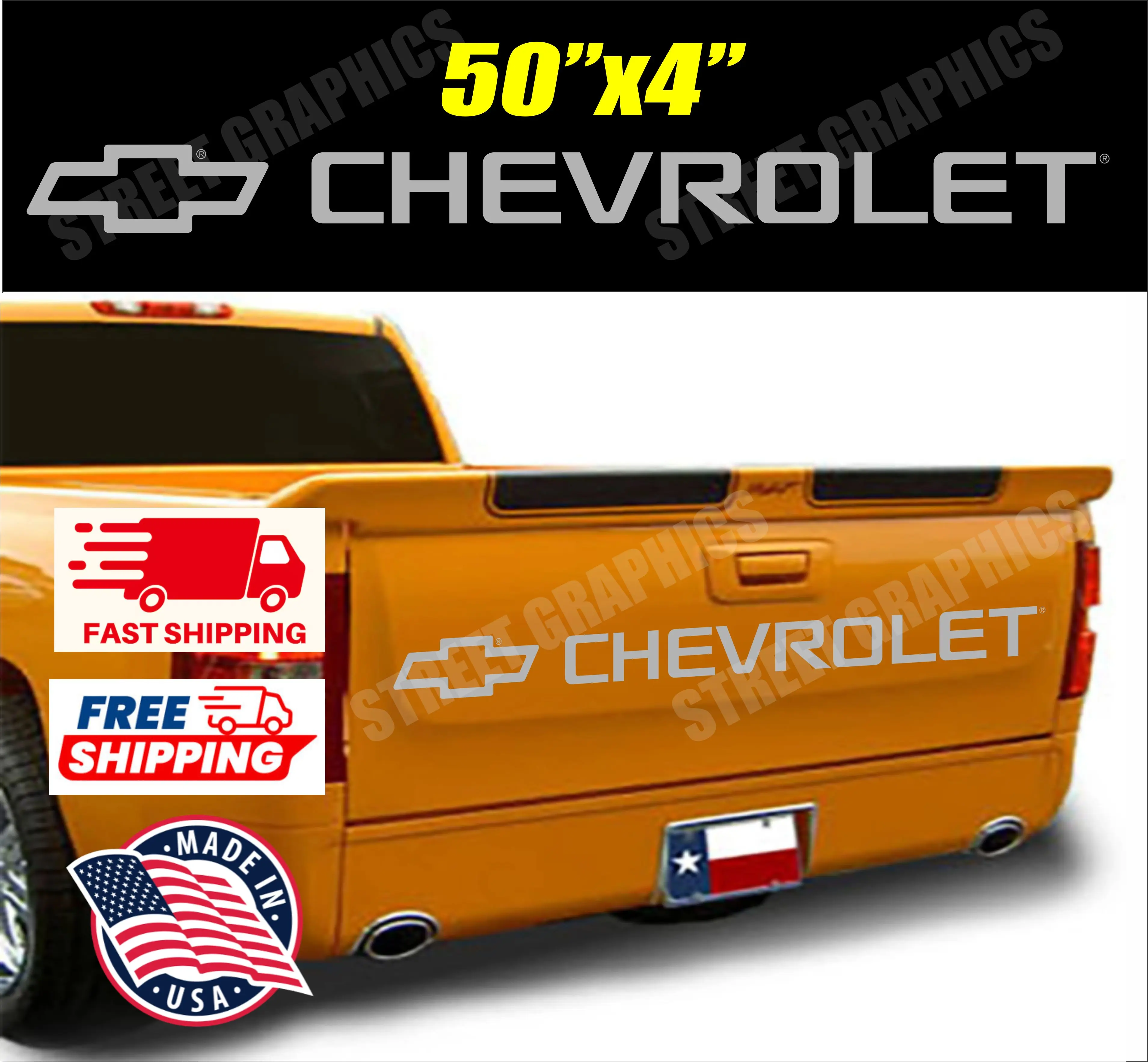 Chevrolet Tailgate Vinyl Decal – Silver Truck Sticker for Pickup Trucks | Waterproof Outdoor Graphic