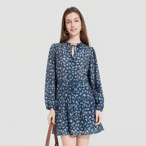 Women's Balloon Long Sleeve Mini Dress - Universal Thread Blue Paisley XS
