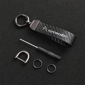Carbon Fiber Leather Keychain Car Keychain Horseshoe Buckle Jewelry for Citroen C1 C2 C3 C4 C5 C6 C8 C4L DS3 DS4 DS5 DS5LS