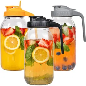 3 Pack 64oz Glass Mason Jar Pitcher with Airtight Lid and Handle - Wide Mouth, Leak-Proof, Ideal for Sun , Cold Brew, Lemonade, Iced Coffee, Milk, and Water