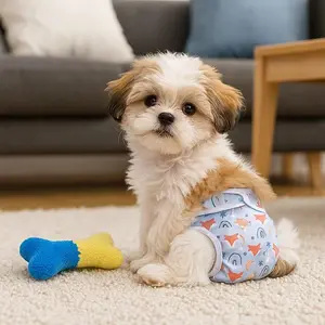2pcs Pattern Print Washable Dog Diapers, Puppy Pee Pads, Soft Breathable Pet Safety Pants, Comfort Fit Polyester Panties for Small to Large Dogs, Keep Home Clean, Leakproof Female Dog Diaper Skirt