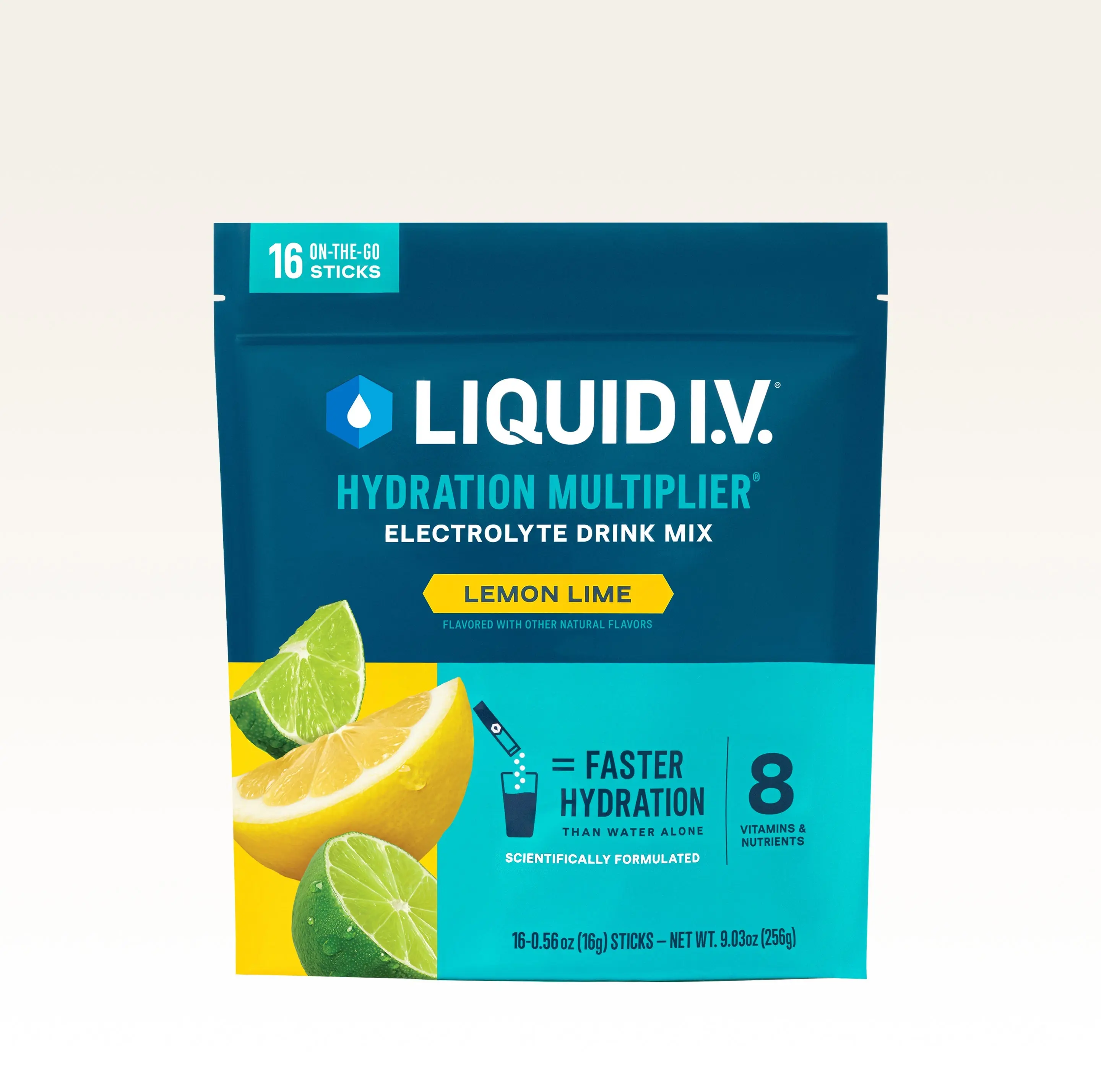 Liquid I.V. Hydration Multiplier - Lemon Lime - Hydration Powder Packets | Electrolyte Powder Drink Mix | Convenient Single-Serving Sticks | 8 Vitamins & Nutrients | 1 Pack (16 Servings)