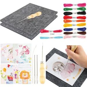 Embroidery Felt Poke Set  - embroidery pictures, pads, felt needles, big eye needles, bead needles and 12 color embroidery ropes, needle punched gifts