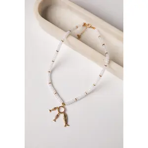 Emery White Beaded Charm Necklace