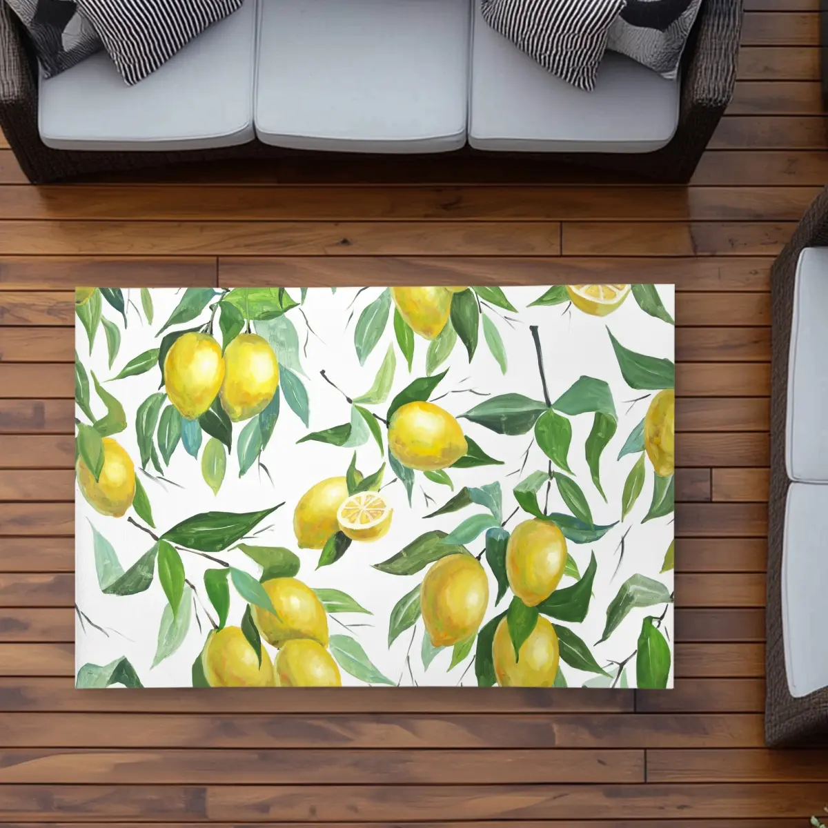 360 stand Weatherproof Rectangle Outdoor Area Rug, 3x5 ft Lemon Print, Vibrant Design, for Kitchen Home Decor, Home Decorative Rugs, Washable Area Rug