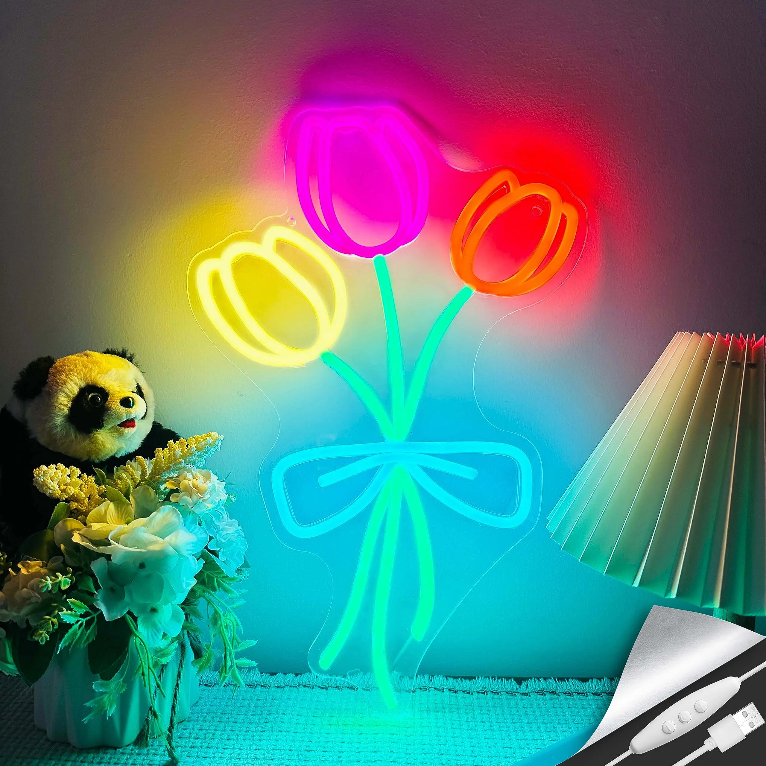 Tulip Flower Neon Sign for Wall Decor LED Tulip Lamp With Dimmable Switch Tulip Neon Night Light for Bedroom Wall Decor Flower Shop Decor Tulip Sign for Living Room Party Decoration
