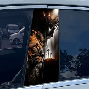 Realm of Faith Jesus Lion Car Pillar Decor, Christian Believer Auto Accent Sticker, Weather Resistant Window Decal