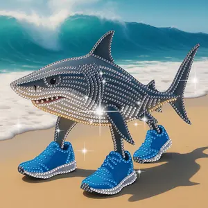 Diamond Halloween Painting Kits for Adults, DIY Shark Wearing Shoes Designs Diamond Art Special Shape Diamond Partial Mosaic Craft Kits, Home Wall Painting Decor Fantastic Art Gift（11.8*11.8in）
