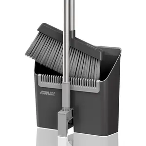 Black Broom and Dustpan Set, Upright Angle Design with Built-in Comb Teeth For Home,Office,Hardwood Floors,Pet Hair