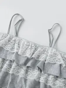 Elegant Sleeveless Square Neck Camisole Top with Lace Trim Backless Off Shoulder Design Layered Ruffle Gentle Style Lace Patchwork Double Layer Lace Trim Dress for Women are you from new york puffer jacket Casual Fuzzy Hooded Sheer Drop Women's