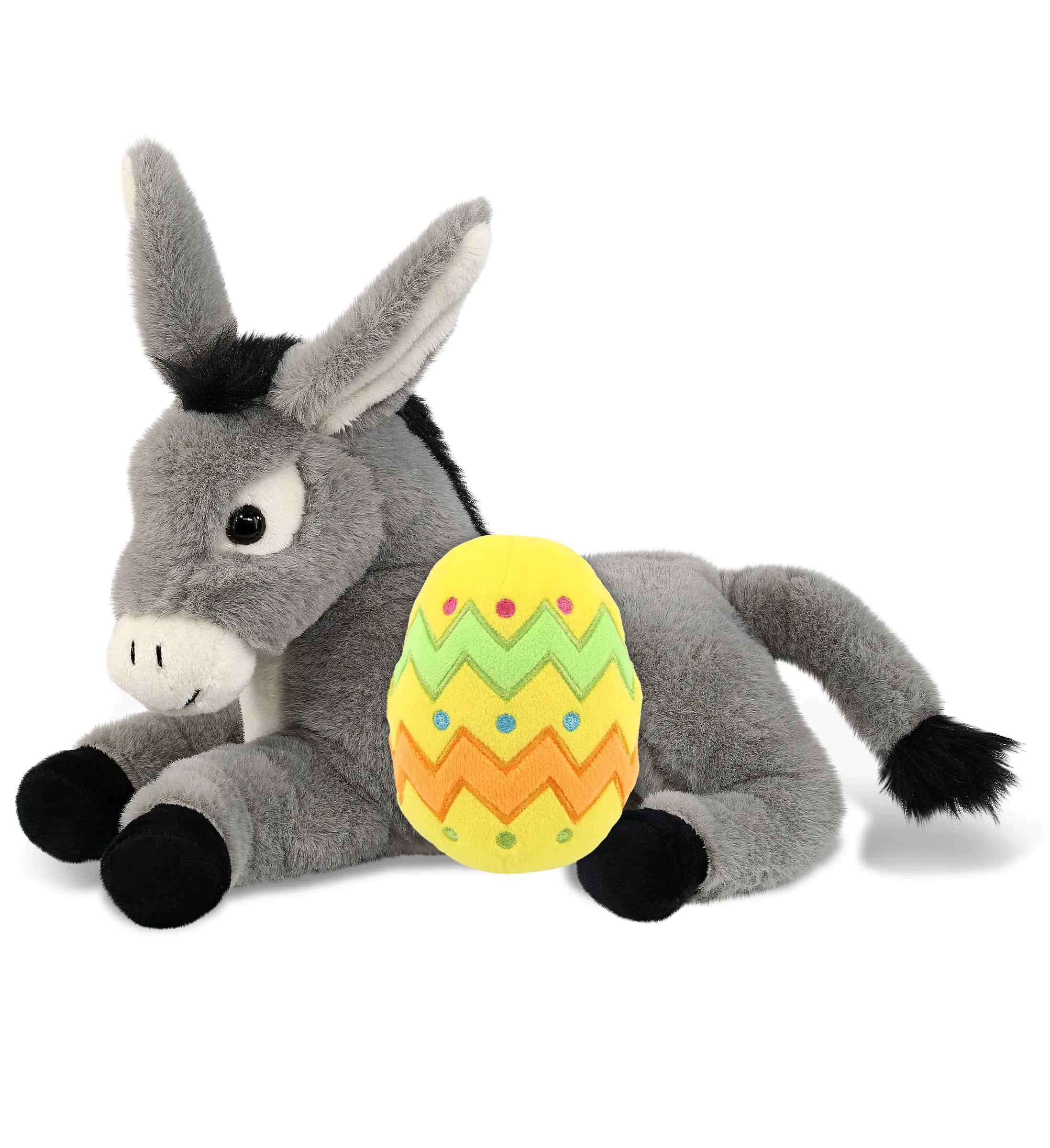 DolliBu Super Soft Lying Donkey Easter Stuffed Animal Toy for Boys - 100% Polyester, 9lx8.5wx7h in, Yellow Easter Egg Accent, Spring Theme, Customization/Personalization Add-Ons, Suitable for Any Room, 1 Piece