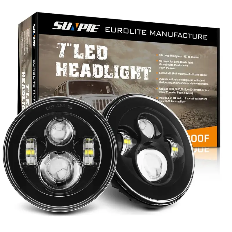 Sunpie 7" Black LED Headlight for '76-'18 Jeep Wrangler CJ TJ LJ JK JKU Hummer H1 H2 (2pcs/set) Sunpie 7" Black LED Headlight for '76-'18 Jeep Wrangler CJ TJ LJ JK JKU Hummer H1 H2 (2pcs/set)