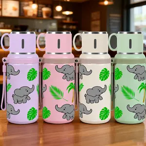 1pc 20oz 316 Stainless Steel Tumbler with Cute Elephant and Tropical Leaves Print, Suitable for Sports, Fitness, Outdoor Travel, Time Marker Outdoor Durable Large Capacity Hiking 316 Stainless Steel Cup Suitable
