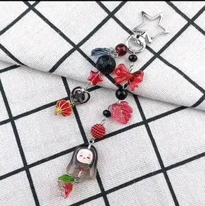Cute No Face Kaonashi Keychain | Anime Ghibli Inspired Resin Beaded Bowknot Kevring Backpack Pendant