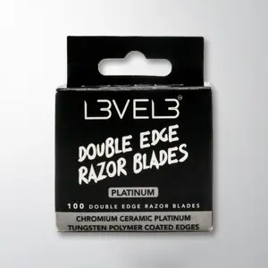 L3VEL3 Double-Edge Razor Blades Platinum 100 Stainless Steel and Steel Polycarbonate Coated Edges