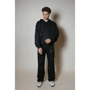 Twinkle Black/Black Rhinestone Hoodie Relaxed Track Set