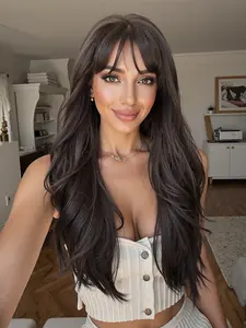 24 Inch Long Curly Wig for Women, Synthetic Hair with Bangs, Natural Look, Perfect for Daily Wear, Parties, Cosplay, Synthetic Wavy Wig