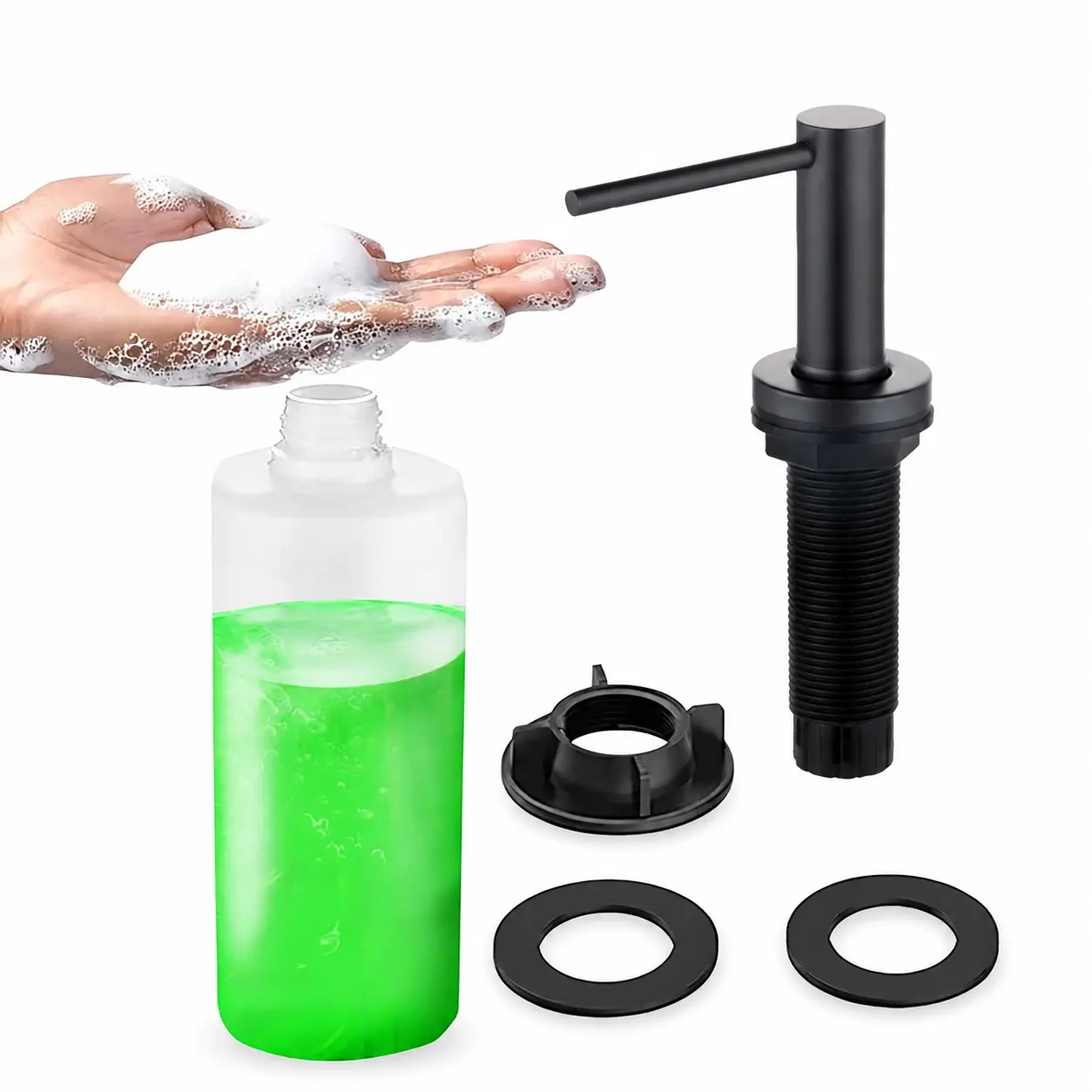 SBEN Kitchen Sink Soap Dispenser - Countertop Pump for Hand Soap or Lotion, 17oz Large Capacity, Stainless Steel & PE Plastic, Easy Screw Installation, Multifunctional for Kitchen & Bathroom