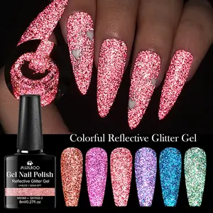 MSRUIOO 8ml Colorful Reflective Gel Nail Polish, 6 Colors Glitter Effect Sparkling Soak Off UV LED Nail Varnish, Long-Lasting Shine, Alcohol-Free, Perfect for Home Salon and DIY Manicure, Nail Art