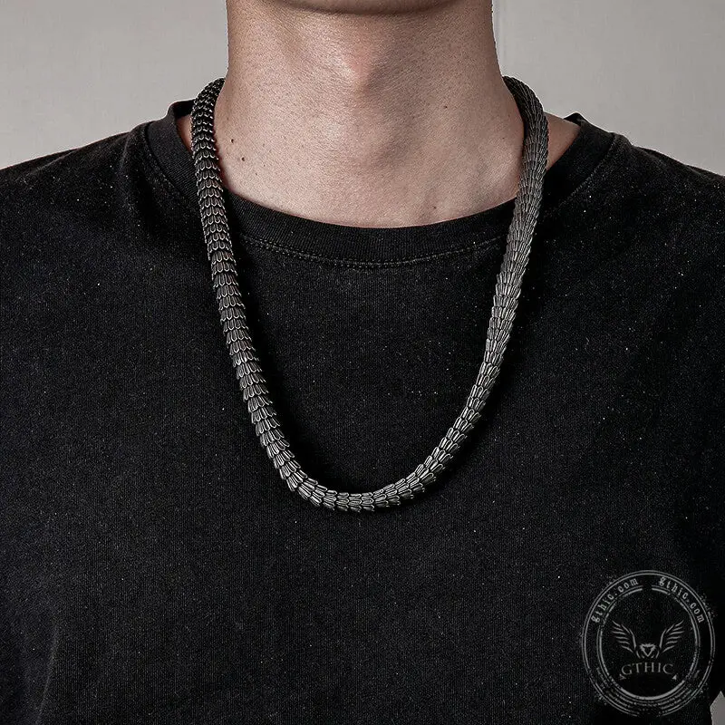 GTHIC Retro Snake Scale Stainless Steel Punk Necklace for Men Statement Jewelry for Biker Daily Wear
