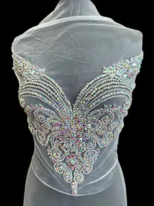 Amy Silver Iridescent Rhinestones Bodice Applique