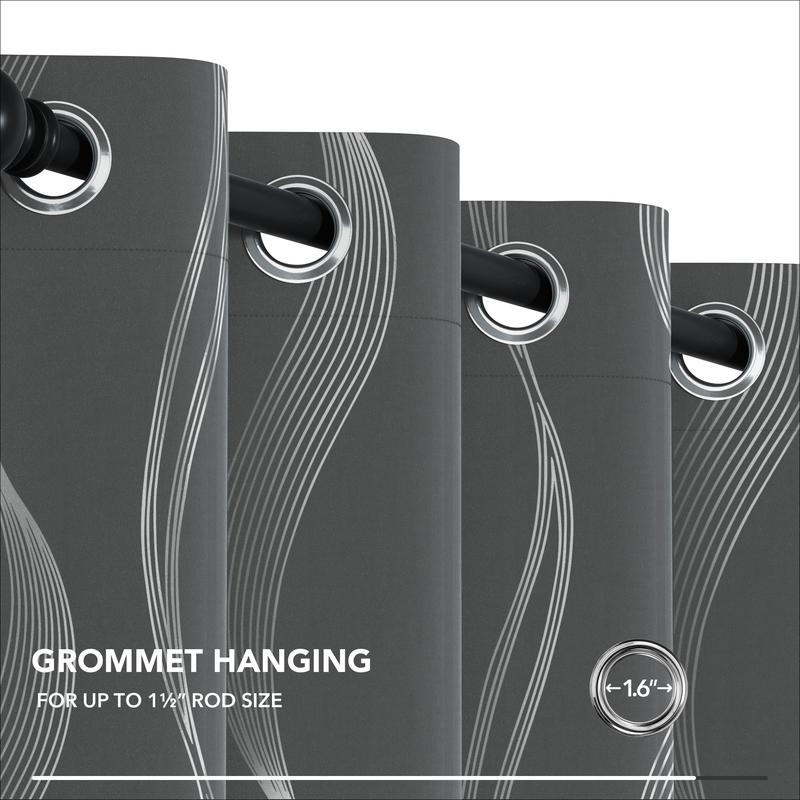 Blackout Curtains 2 panels, Deconovo Room Darkening Silver Foil Print Wave Stripe Thermal Insulated Window Curtains for Living Room curtain Blackout Curtains 2 panels, Deconovo Room Darkening Silver Foil Print Wave Stripe Thermal Insulated Window Curtains for Living Room curtain