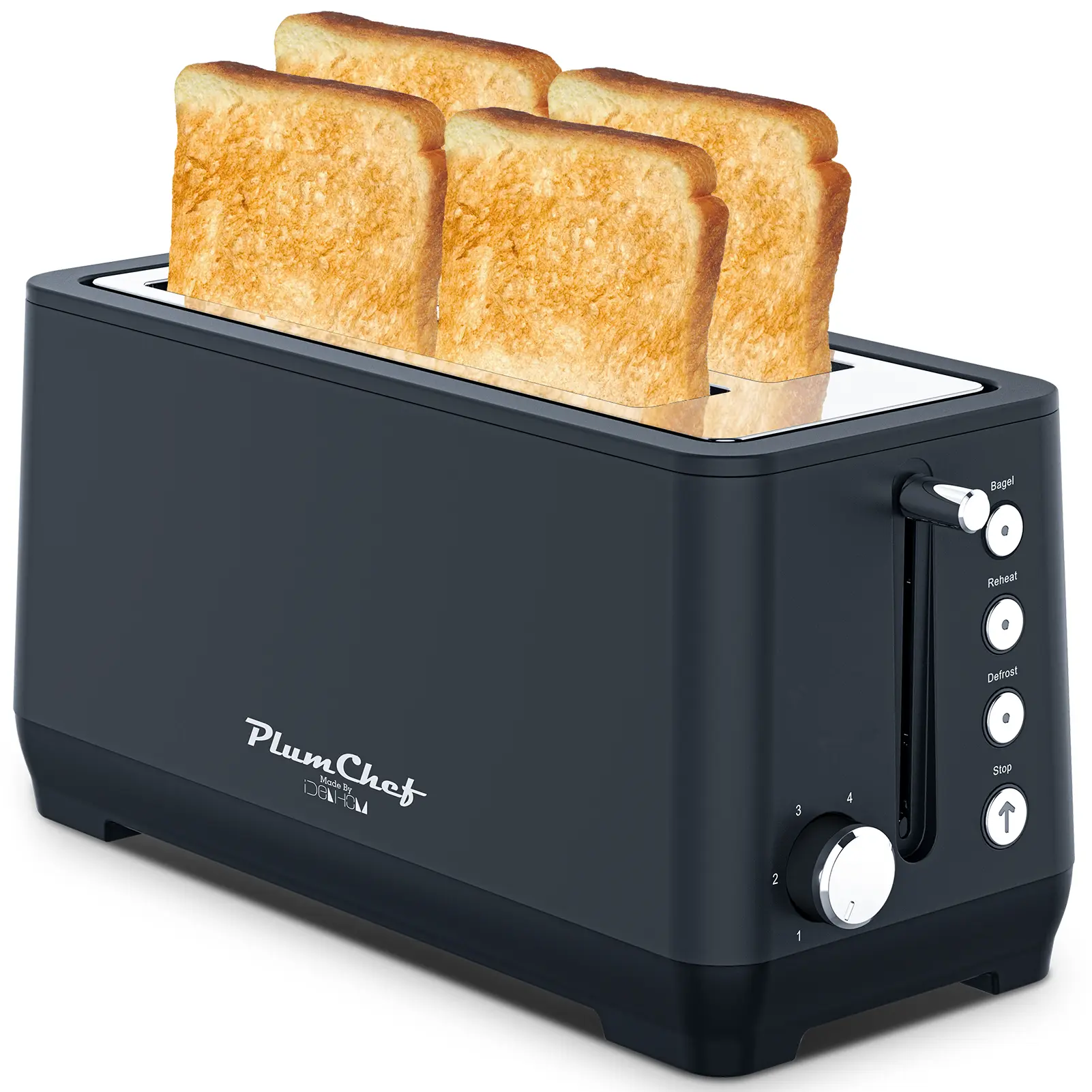 4-Slice Toaster, Extra Wide Long Slot Toaster with Warming Rack, 6 Browning  Settings, Bagel/Defrost/Reheat Functions, Removable Crumb Tray, Stainless Steel Housing 1350W, Matte Blue