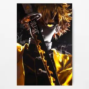 Zenitsu Agatsuma Demon Slayer Poster with Lightning Sword and Glowing Eyes, Intense Anime Wall Art Print for Otaku Room or Gift for Kimetsu Fans