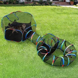 Outdoor Cat Enclosure - 5-in-1 Portable Cat Tunnels with Tent, Cube, Collapsible Catio for Cat Run Outside, Pop up Enclosed Playground for Indoor Cats, Kitty & Small Animals